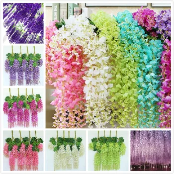 

Artificial Silk Flower 12pcs/lot Wisteria Flower 12pcs/lot Vine Rattan Home Wedding Decoration 75cm and 110cm Available