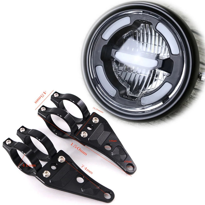 

Universal Motorcycle Headlamp Daytime Light LED Distance Light And Lower Beam Refit Vintage With 41MM CNC Fork Holder