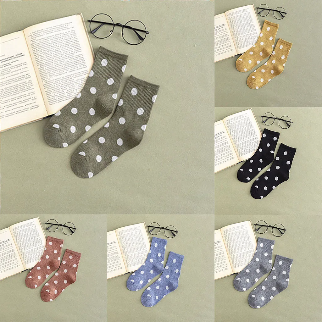 Модные теплые носки, женские осенние и зимние новые ретро трендовые носки в горошек, японский и корейский стиль, хлопковые Повседневные носки для пары