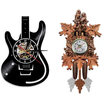 

1 Pcs Vintage Home Decorative Bird Wall Clock & 1 Pcs Wall Clocks Living Room Study Retro Guitar Wall Clocks