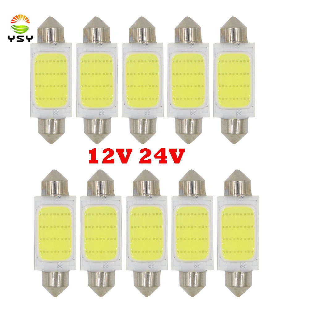 

YSY 10X Truck LED Auto Dome light Festoon COB 12 Chips 36mm 39mm 41mm C5W C10W Interior Light Licence Plate Light 12V 24V