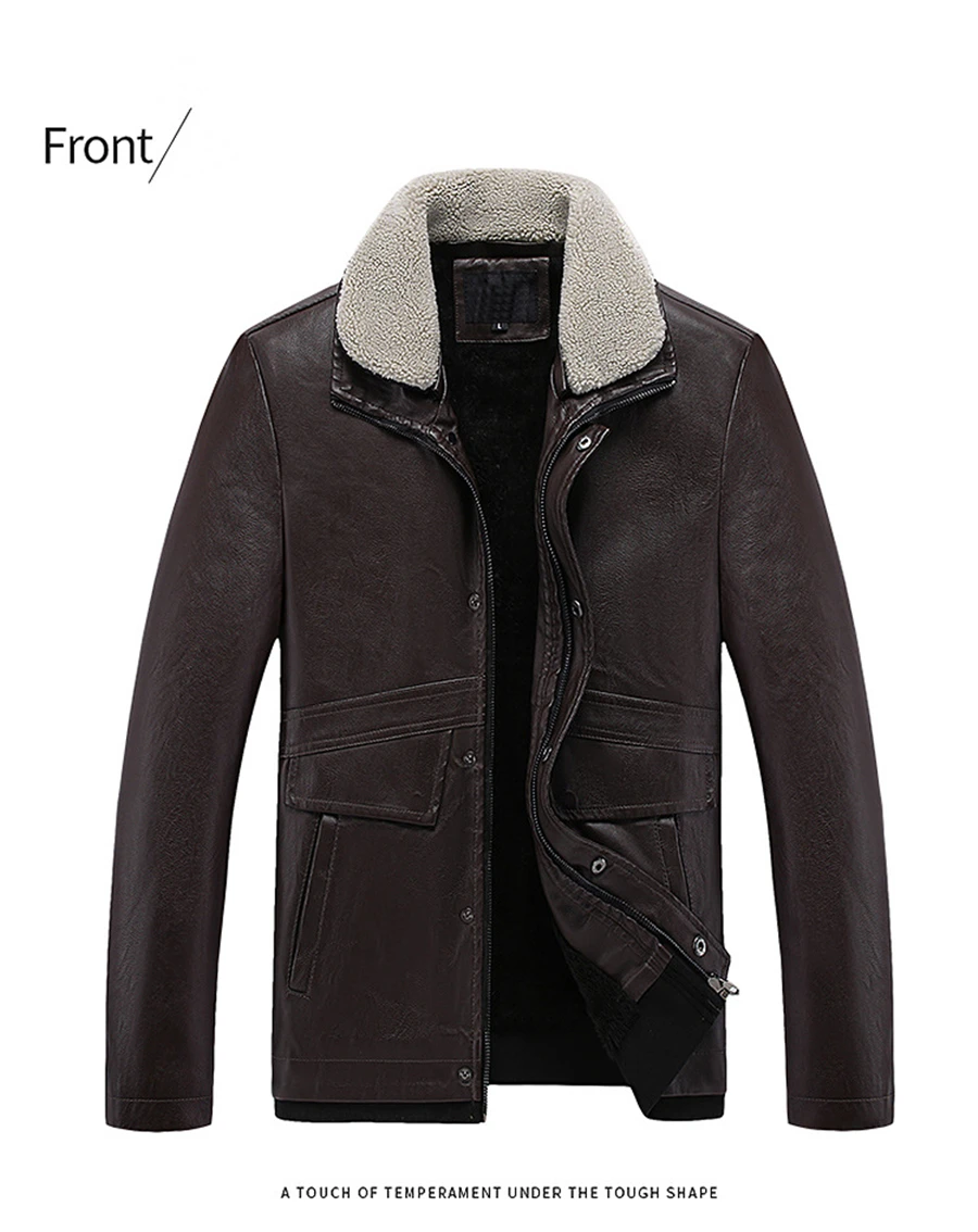 FGKKS 2021 Winter Leather Coat Men High-quality Pu Leather Warm Fur Collar Leather Coat Men Casual Fashion Solid Color Coat leather biker jacket mens