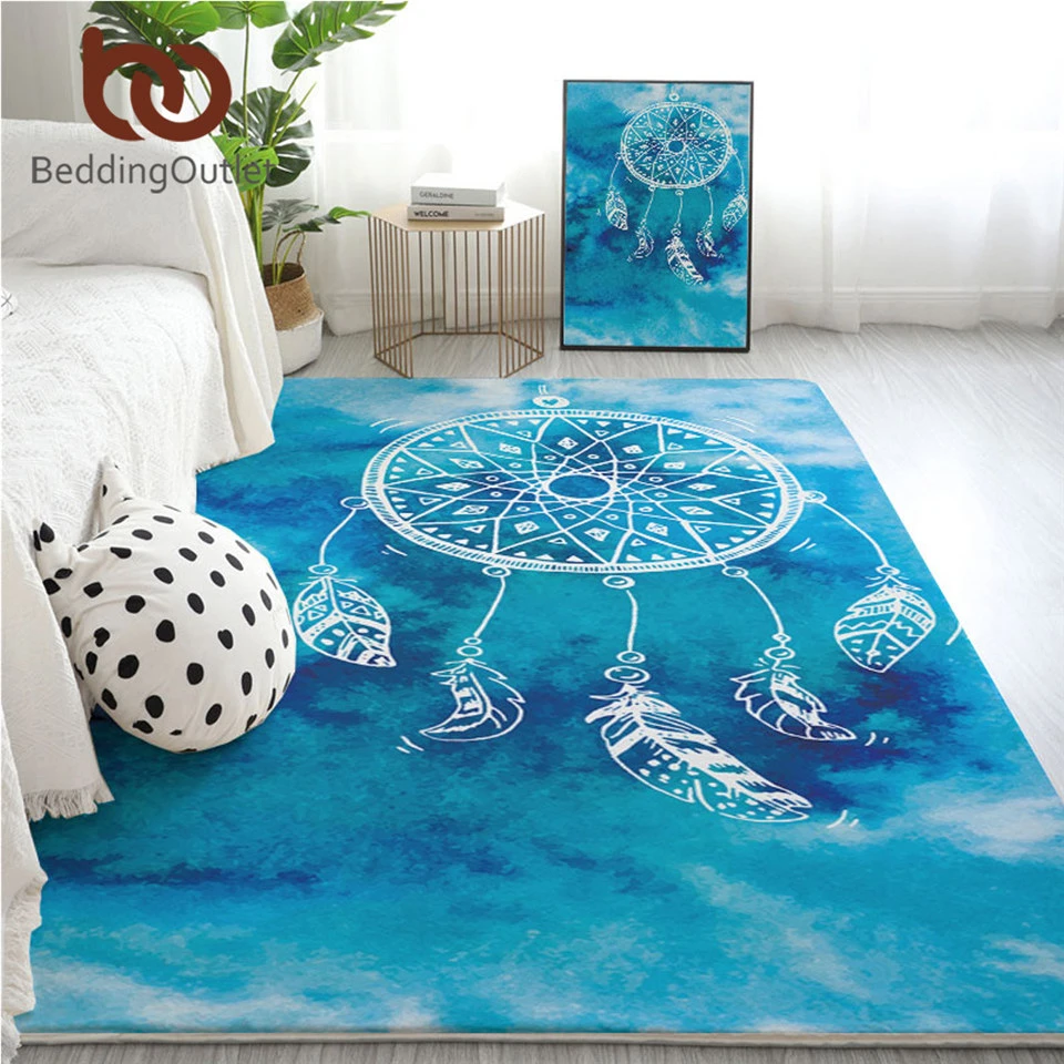 

BeddingOutlet Dreamcatcher Large Carpet for Bedroom Bohemian Mandala Floor Mat Non-slip Blue Watercolor Home Area Rug Dropship