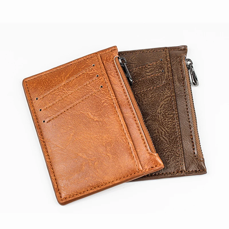 Ultra Thin Zipper Wallet Men's Small Wallet Business PU Leather Wallets Card Case Solid Color Card Coin Purse Credit Bank Holder