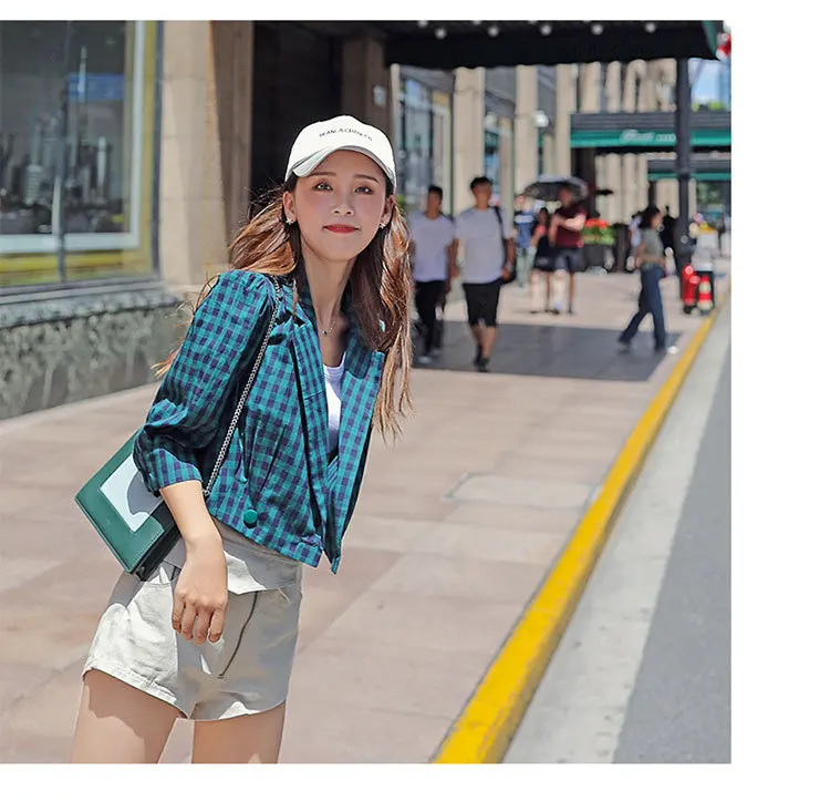 Пальто женское, свободный крой, корейский стиль,, стиль, осень, Ретро стиль, Hong Kong, в клетку, короткий рост, короткое, модное, пальто, топы
