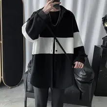 Winter Korean Cardigan Men's Warm Fashion Contrast Color Casual Sweater Jacket Men Streetwear Loose Sweater Coat Mens Clothes