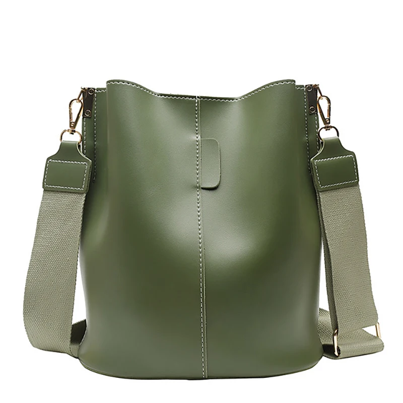 

Solid color fashion trend bucket bag Korean version new PU leather female shoulder bag large capacity female Messenger bag