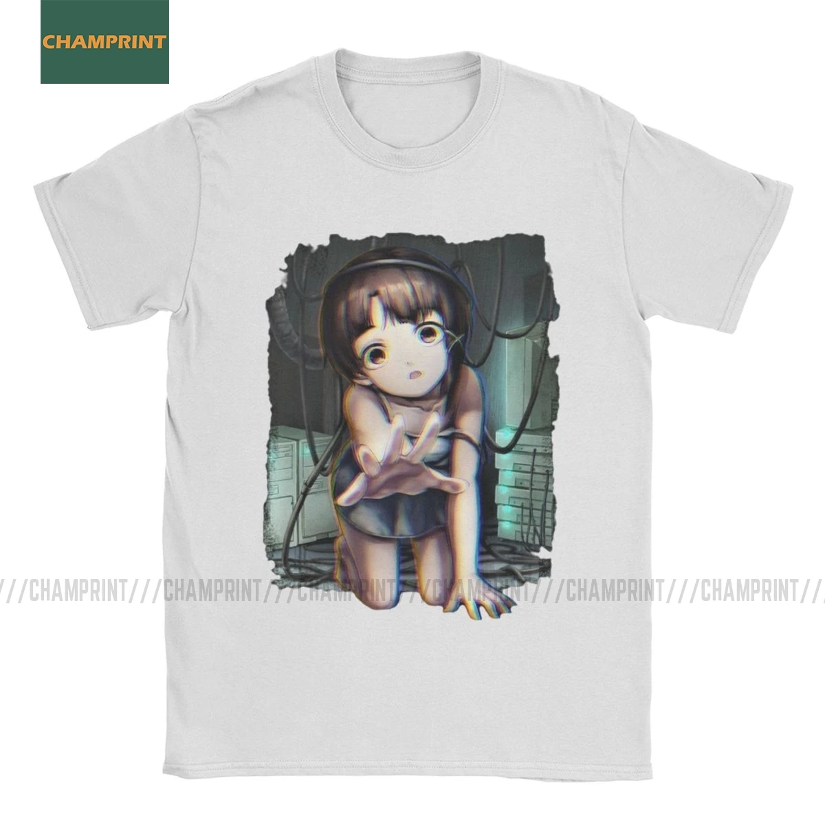 Iwakura Serial Experiments Lain T-Shirts for Men Manga Girl Sci Fi Japanese Cotton Tee Shirt Short Sleeve T Plus Size Tops | Мужская