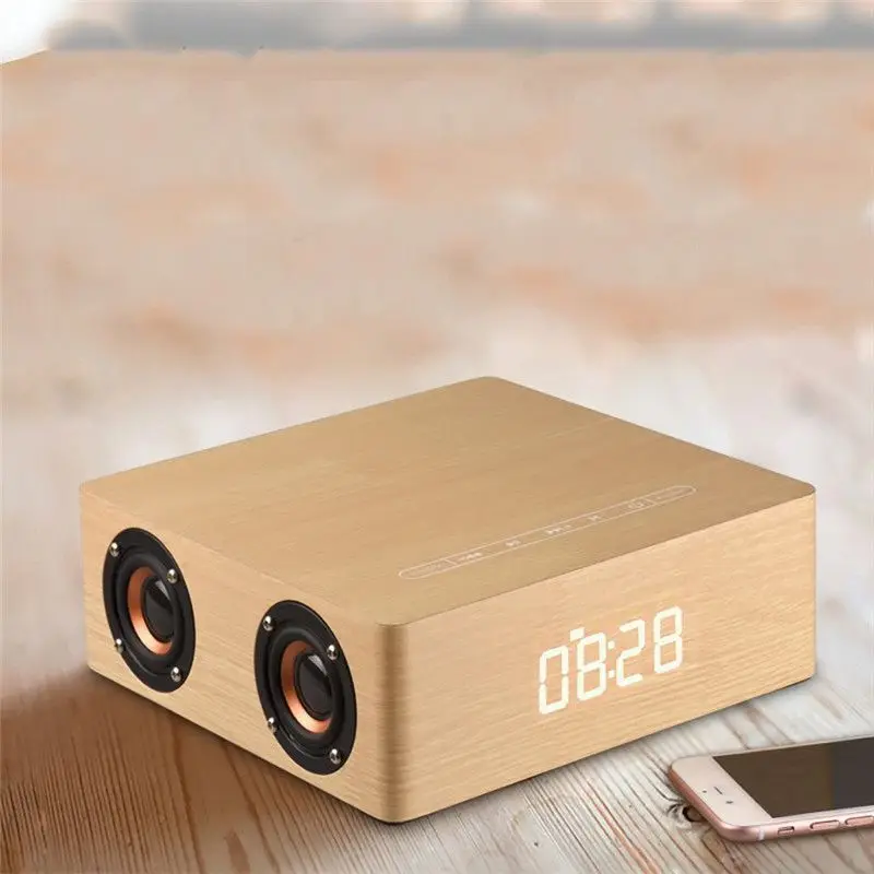 Bluetooth Колонка деревянная 12 Вт с отображением времени и полной