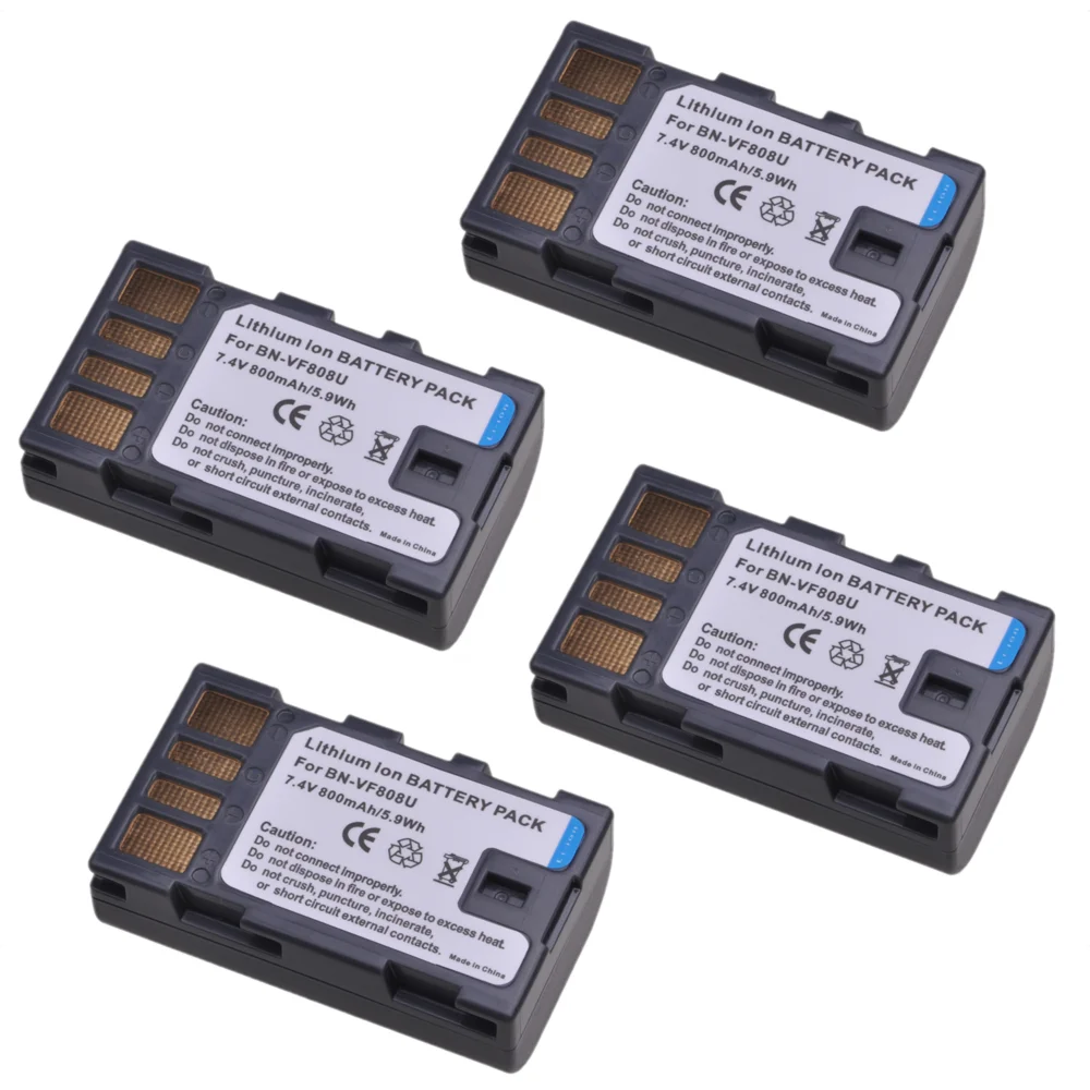 4Pcs Battery BN-VF808 for JVC BN-VF808U BN VF808 VF808U VF808US VF808UE VF808USM, GZ-HD7, GZ-MG575, GZ-MG555, GR-D750, GR-D760 camera charger