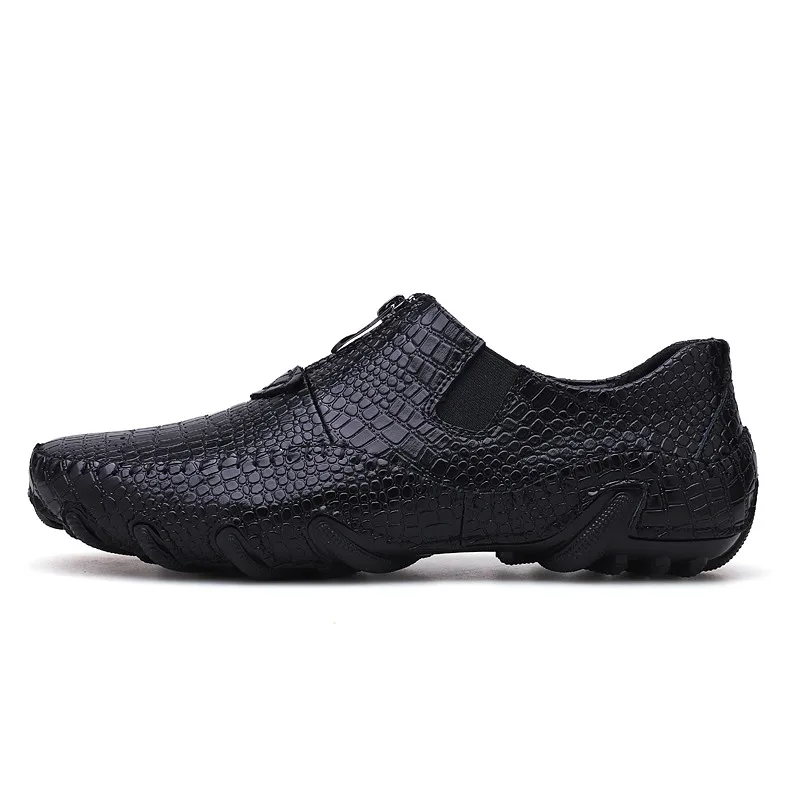 Black Misalwa/Прямая поставка; размеры 38-47; мужские лоферы из крокодиловой кожи на молнии; легкая Базовая мужская обувь на плоской подошве; повседневные мужские мокасины - Цвет: Black