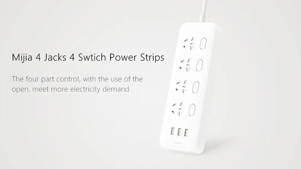 Xiaomi Mijia power Strip 4 розетки 4 отдельные переключатели управления 5 В/2.1A 3 USB порта удлинитель зарядное устройство 2 м кабель