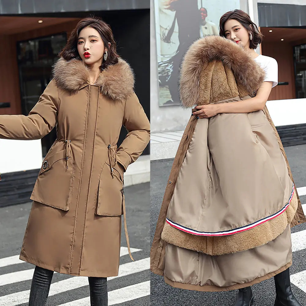 Vielleicht -30 Degrees Women Jacket Long Parkas Female Coat Winter Warm Removable Fur Lining Hooded Winter Jacket Women Outwear