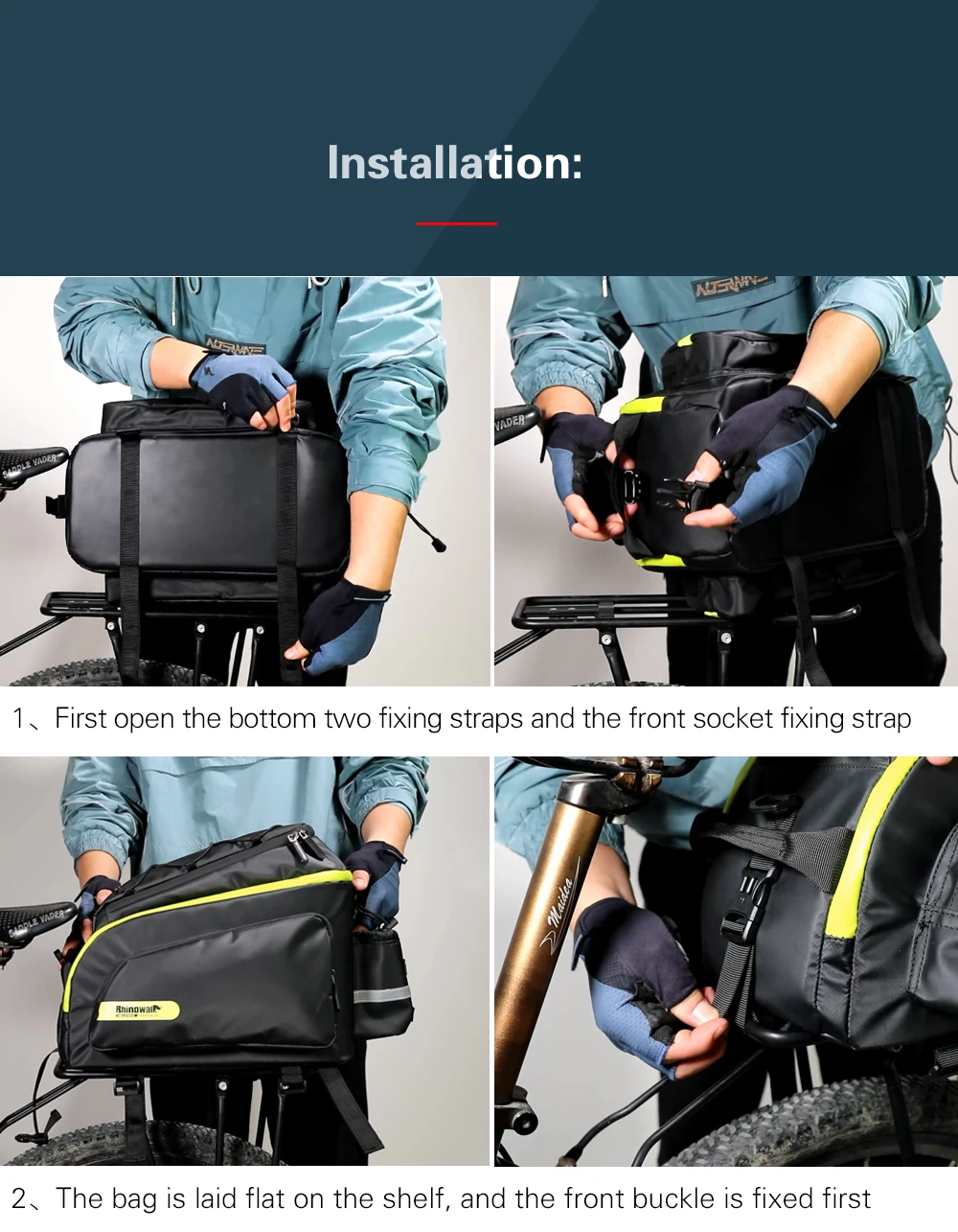 RHINOWALK New Bicycle Bags Mountain Bike Saddle Rack Trunk Bags Travel Cycling Luggage Carrier 17L Camera Handbag Waterproof  (14)