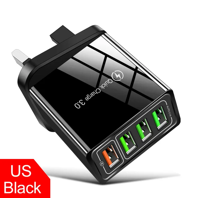 USB Charger Quick Charge 3.0 For Iphone 12 Pro Max 13 12 Mini Samsung S21 Xiaomi Charger Adapter For Smartphones Fast Charging UK Black