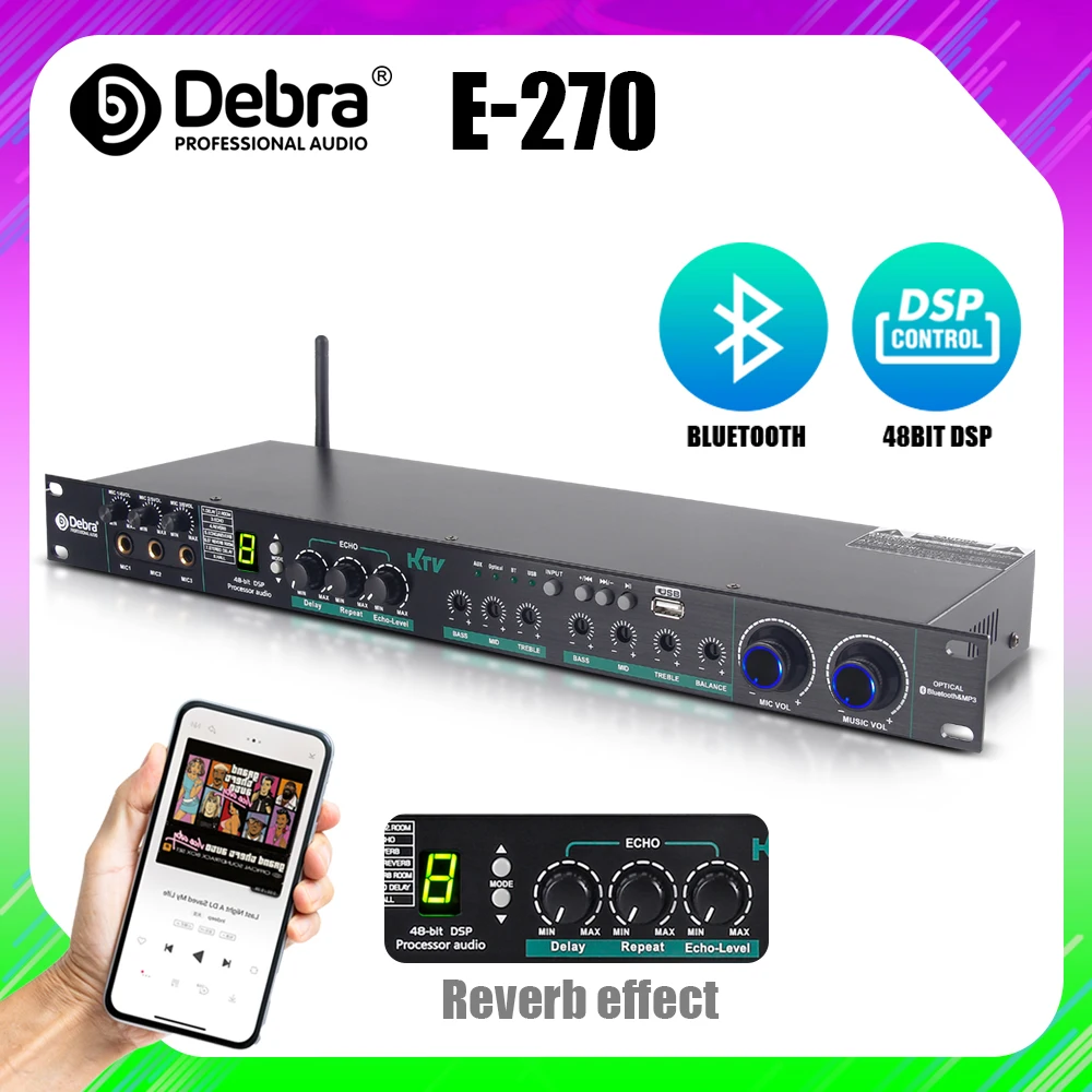 US $101.40 Debra E270 24 Bit DSP Professional Audio Digital Processor With Bluetooth For Karaoke Sound Audio Effect System