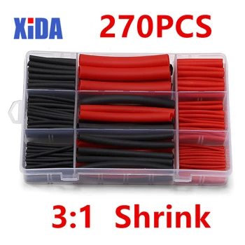 

270Pcs 3:1 red black Shrink Ratio Dual Wall Adhesive Lined Heat Shrink Tubing Tube 6 Size kit shrinkable tube