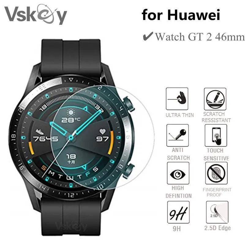 VSKEY 100PCS Tempered Glass for Huawei Watch GT 2 46mm GT2 Pro Screen Protector Round Smartwatch Anti-Scratch Protective Film