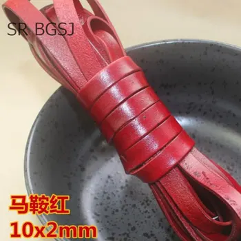

Free Ship 5meters Red Vintage Necklace DIY First Layer Genuine Leather Flat Cord Thread