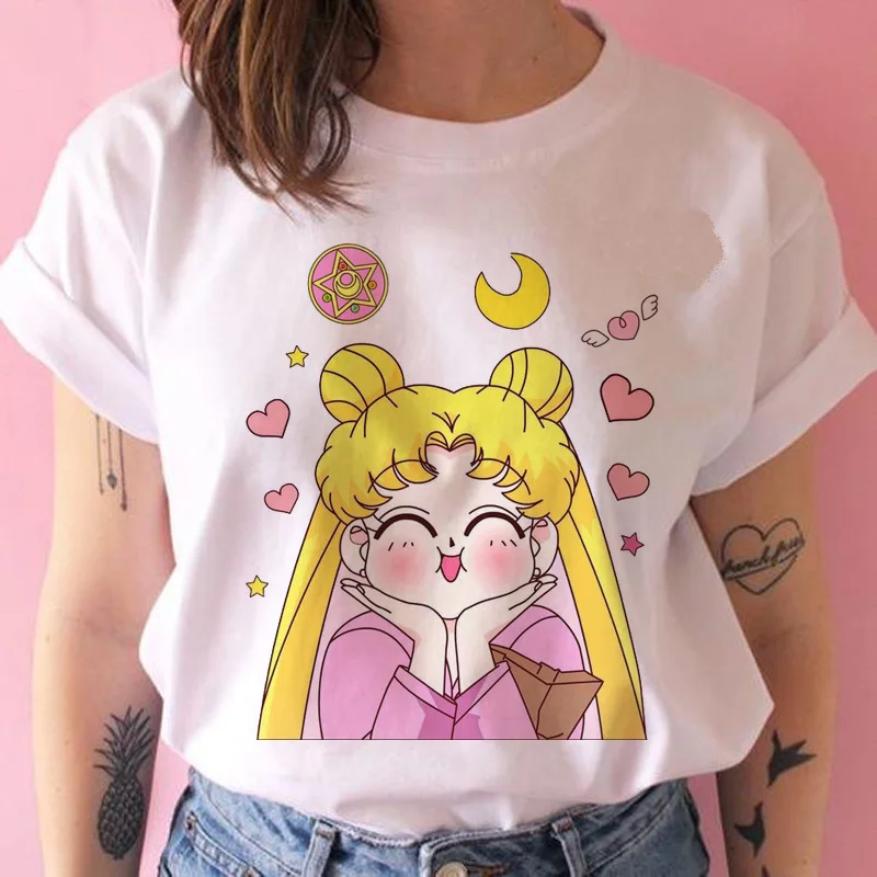 

Lus Los Cute and Funny women T shirt for Sailor Moon Harajuku Ullzang Fashion Cartoon Cat T-shirt 90s Aesthetic Tshirt