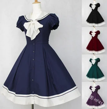 

kawaii girl gothic lolita op loli cosplay College style sweet lolita dress vintage sailor collar puff sleeve victorian dress