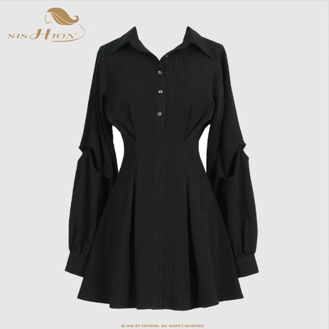 Long Sleeve Black Shirt Dress VD1684 Punk Hip Hop Harajuku Goth Gothic Sexy Short Women Party Mini Dress vestidos 4