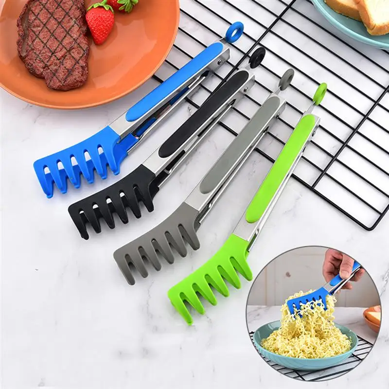 Food Grade Silicone Pasta Tongs Stainless Steel Noodles Kitchen