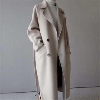 

Autumn Winter Slim Long Coat Women 2020 Casual Double Breasted Woolen Coat Female Korean Elegant Office Lady Oversize Outwear