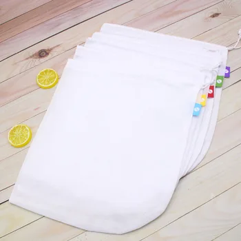 

5pcs/set Fruit Mesh Polyester Storage Bags Kitchen Reusable Vegetable Drawstring Pouch for Grocery Shopping
