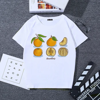 

2020 New Women's T-shirts Mango Cute Fruit Art Aesthetic Print Top Female T-shirt Harajuku Summer Clothes O-neck Ladies Shirts