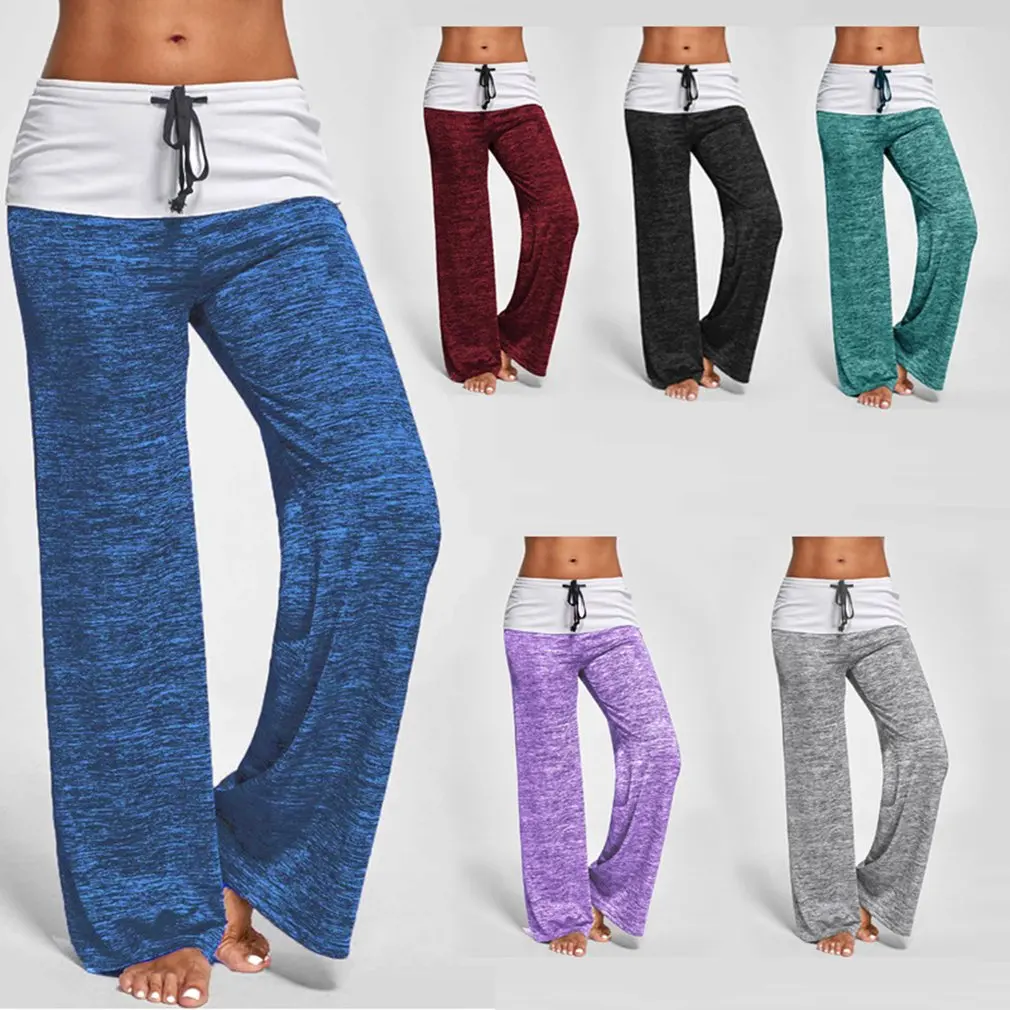 Yoga Pants Women's Stitching Yoga Casual Quick-Drying Sports Trouser Outdoor Leisure Wide-Leg Pants Trousers