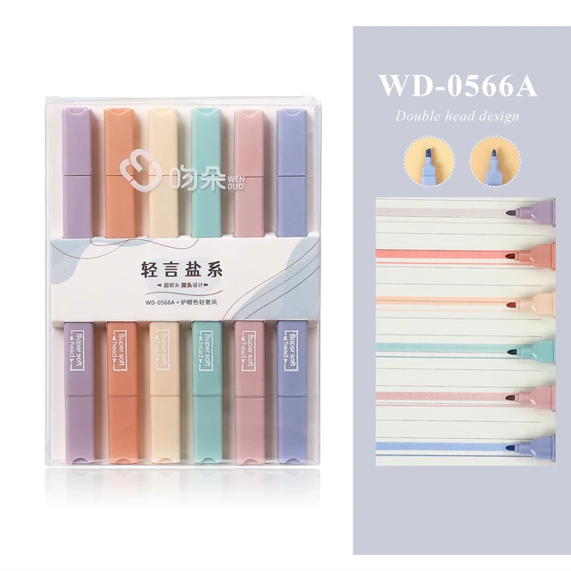 JIANWU 6pcs/set Soft Tip Highlighter Light Color Kawaii Marker Pen DIY Photo Album Journal Fluorescent Pen Student Stationery WD-0566A