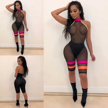 

Jumpsuit Party Trousers Sleeveless V-Neck Women Romper Bodycon Playsuit Clubwear