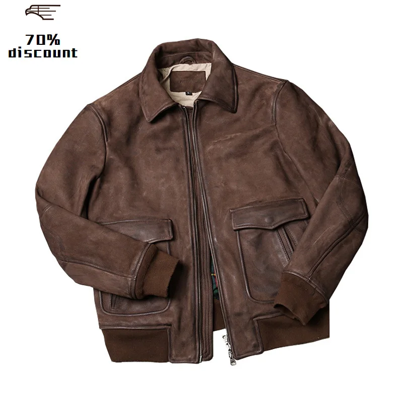 

2020 Retro Brown USAF A2 Pilot Leather Jacket Large Size XXXL Genuine Cowhide Autumn Military Aviator Leather Coat FREE SHIPPING