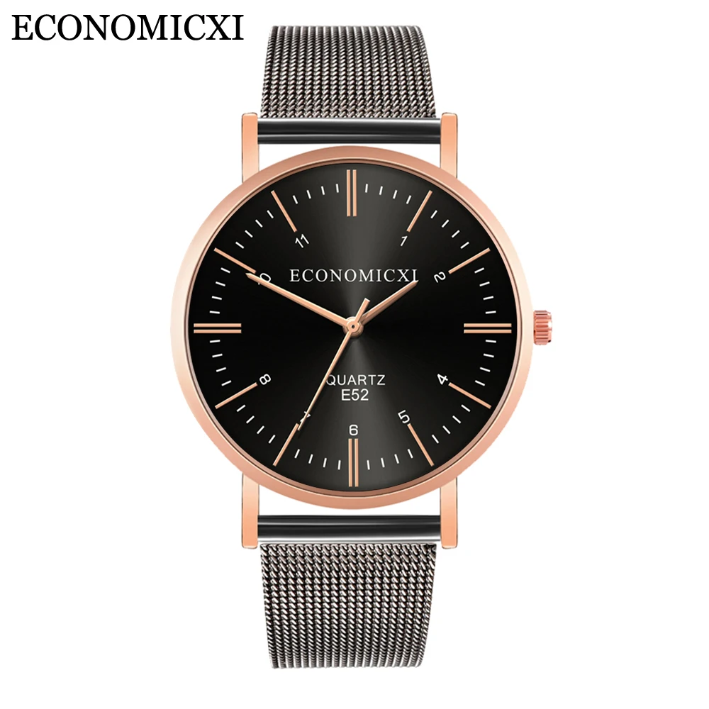 

ECONOMICXI Fashion Fresh Business Trend Simple Mesh Belt Men Quartz Watch Simple Stainless Steel Mesh Belt Watch Zegarek Meski