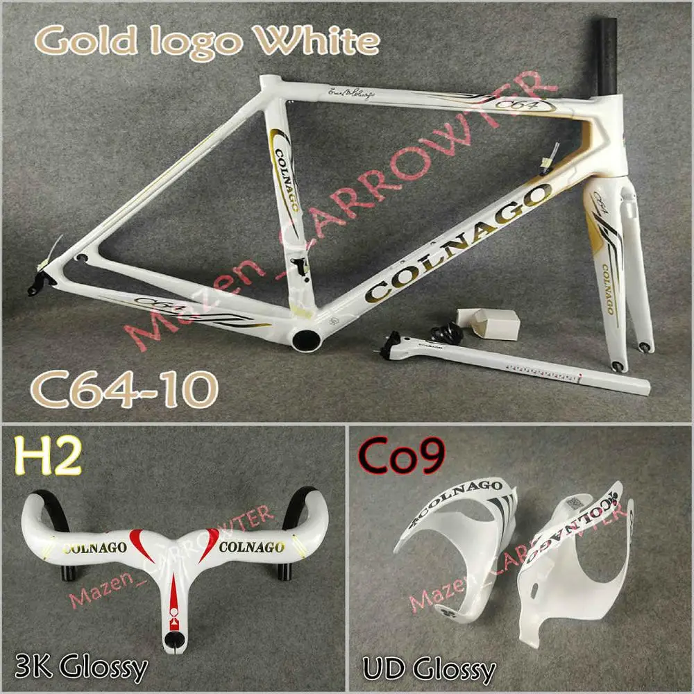 Белые с золотым логотипом Colnago C64 карбоновые шоссейные рамы, седло для бутылки, клетки 50 мм карбоновые колеса UPS XDB - Цвет: Package 4