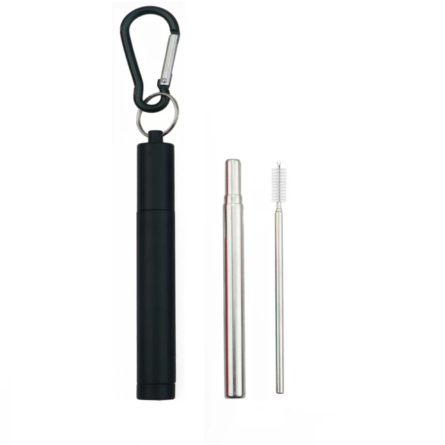Eco-Friendly Portable Telescopic Stainless Steel Straw Set with Cleaning Brush and Case