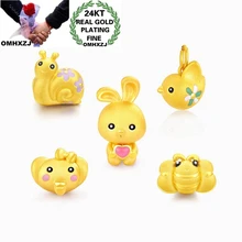 OMHXZJ CA299 Wholesale European Fashion Birthday Gift Cute Rabbit Bee Butterfly Bracelet DIY Accessories 24KT Gold Pendant Charm