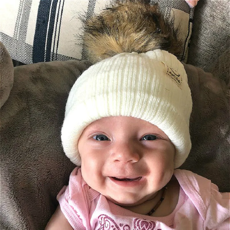 Winter Baby Boy Girl Artificial Pompom Knitted Hat Toddler Kids Caps With Pompon Newborn Photography Props knit hat baby hat