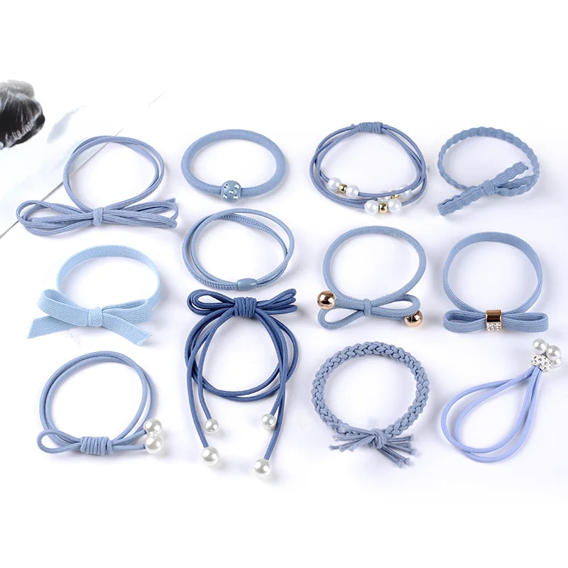 Sky blue 12 шт./бутылка в Корейском стиле Женская лента Бант Веревки для волос эластичная повязка на волосы для девушек резинка милые Волосы Галстуки бант - Цвет: Sky blue