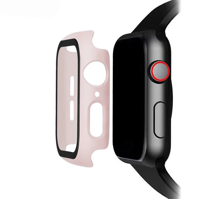 Чехол+ закаленное стекло для Apple Watch, 40 мм, 44 мм, серия 5, 4, защитная пленка для экрана, чехол-бампер для iwatch, серия 5, 4, 3, 44 мм, 42 мм - Цвет: Pink