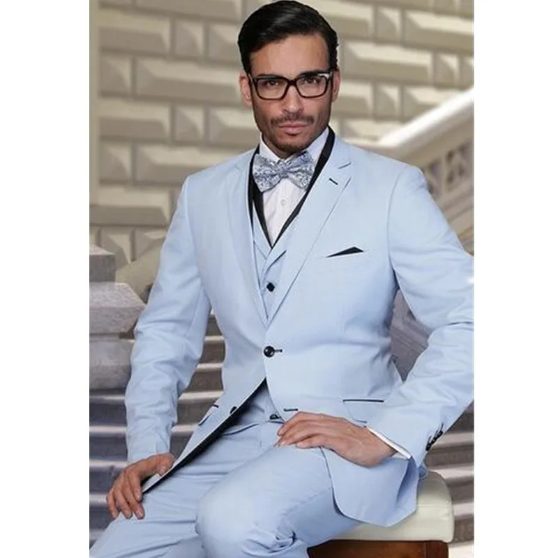 

Spring Men's Suits Custom Made Light Blue Men Suits For Wedding Groom Tuxedos For Men Best Man Groomsmen(Jacket+Pants+vest)