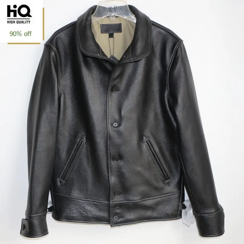 Высокое качество коровья кожа куртки мужские винтажные из натуральной воловьей