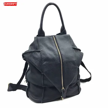 

Genuine Leather Women Backpack Female Travel Backpack Shoulder Bag Luxury Brand Original Patchwork The First Layer of Leather