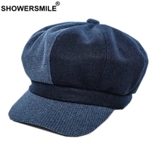 SHOWERSMILE, Лоскутная, темно-синяя, шерстяная, газетная кепка для женщин, твид, Габби Бейкер, кепка для мальчиков, шерстяная, женская, осенняя, зимняя, плоская кепка, берет