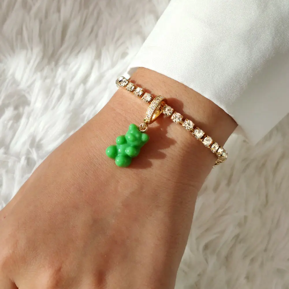 Flatfoosie Colorful Gummy Zircon Bear Charm Bracciale In Cristallo Per Donna Bling Strass Tennis Bracciali A Catena Gioielli Alla Moda