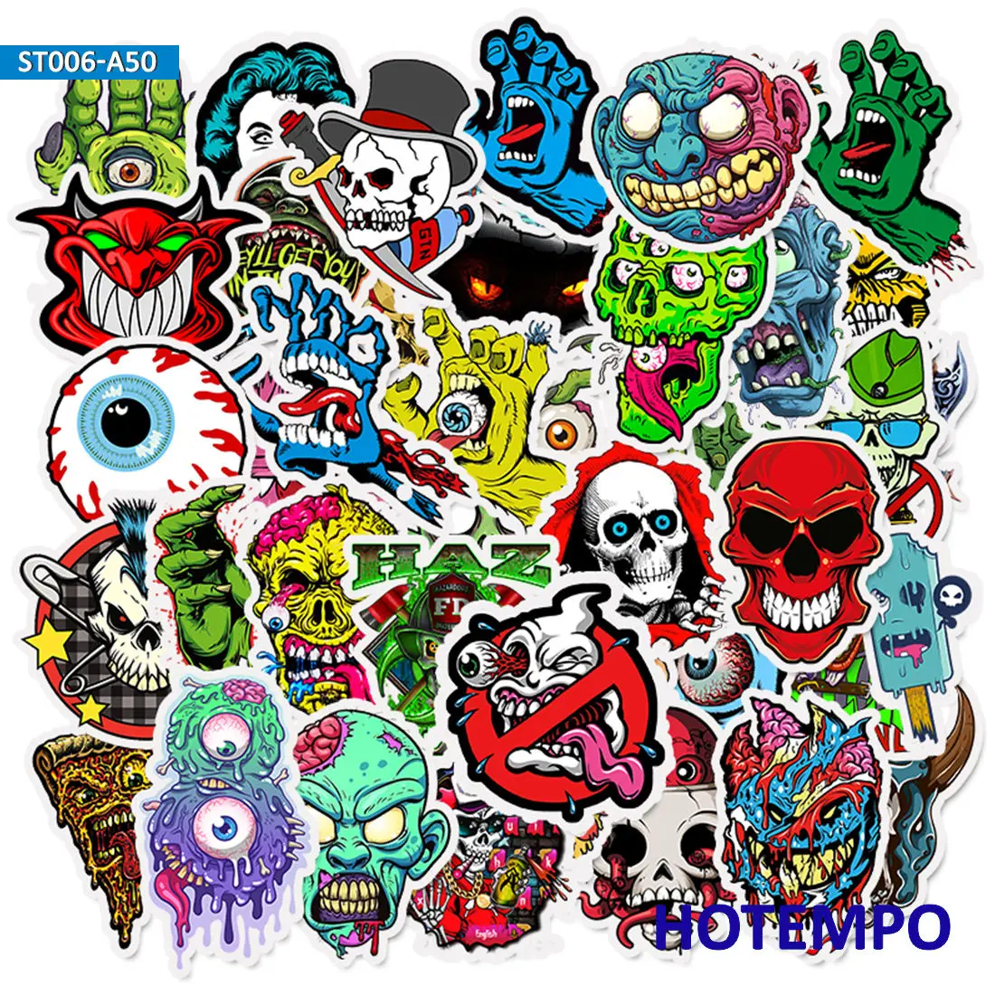 50Pcs Scary Horror Skateboard Stickers Pack Laptop Motorcycle Graffiti Decal Lot 