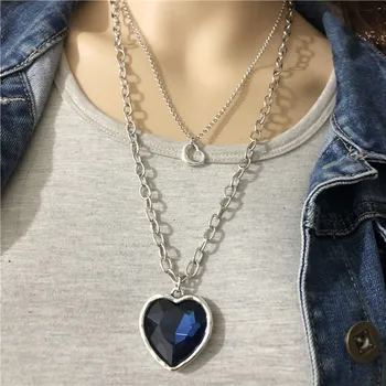 

Anslow Wholesale Brand Sweet LOve Couple Ocean Heart Crystal Sweater Chain Necklace For Women Wedding Engagement Gift LOW0027AN