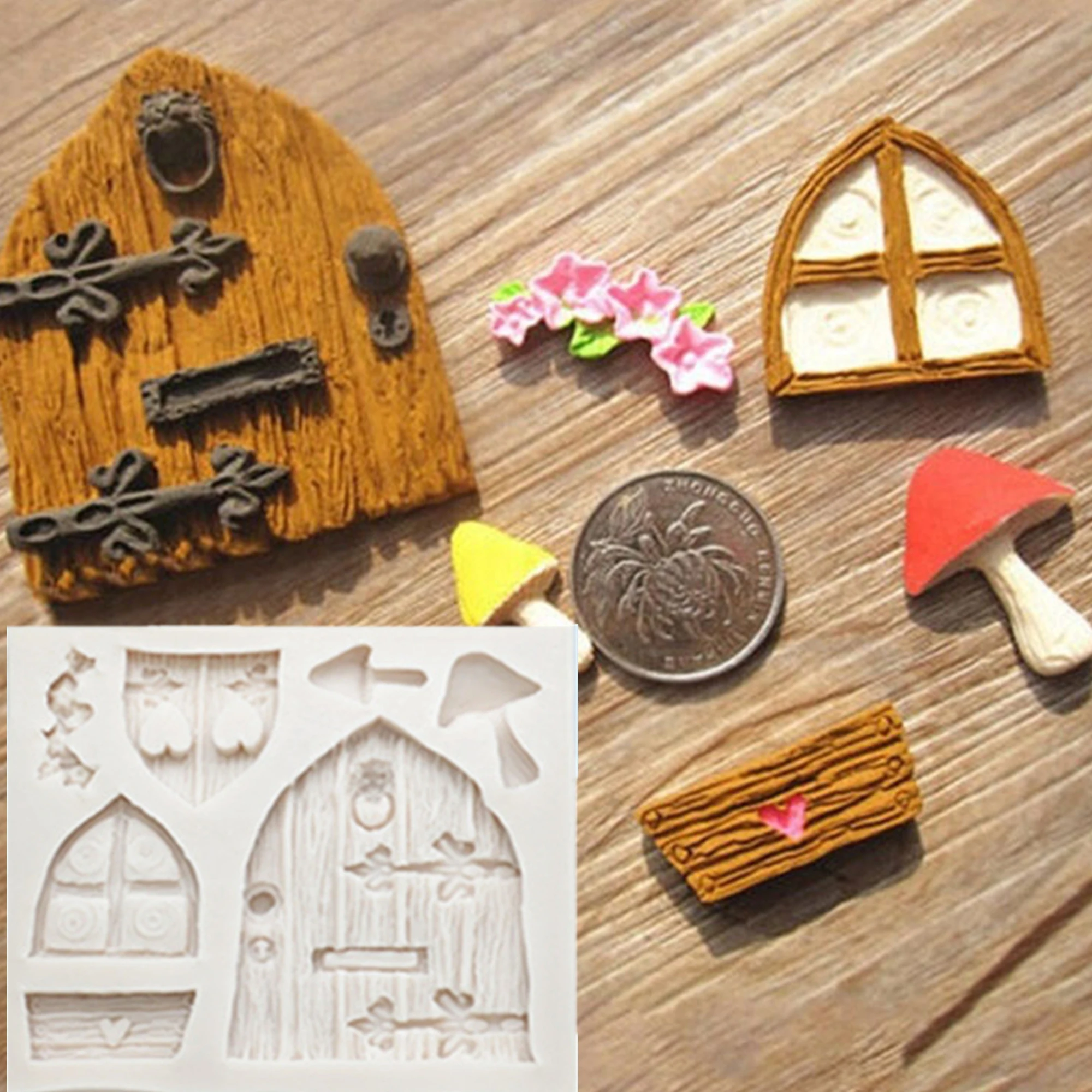 Cartoon Fairy House Wooden Doors Fondant Cake Resin Molds DIY Silicone Mold Christmas Decorating Tools M020 | Дом и сад