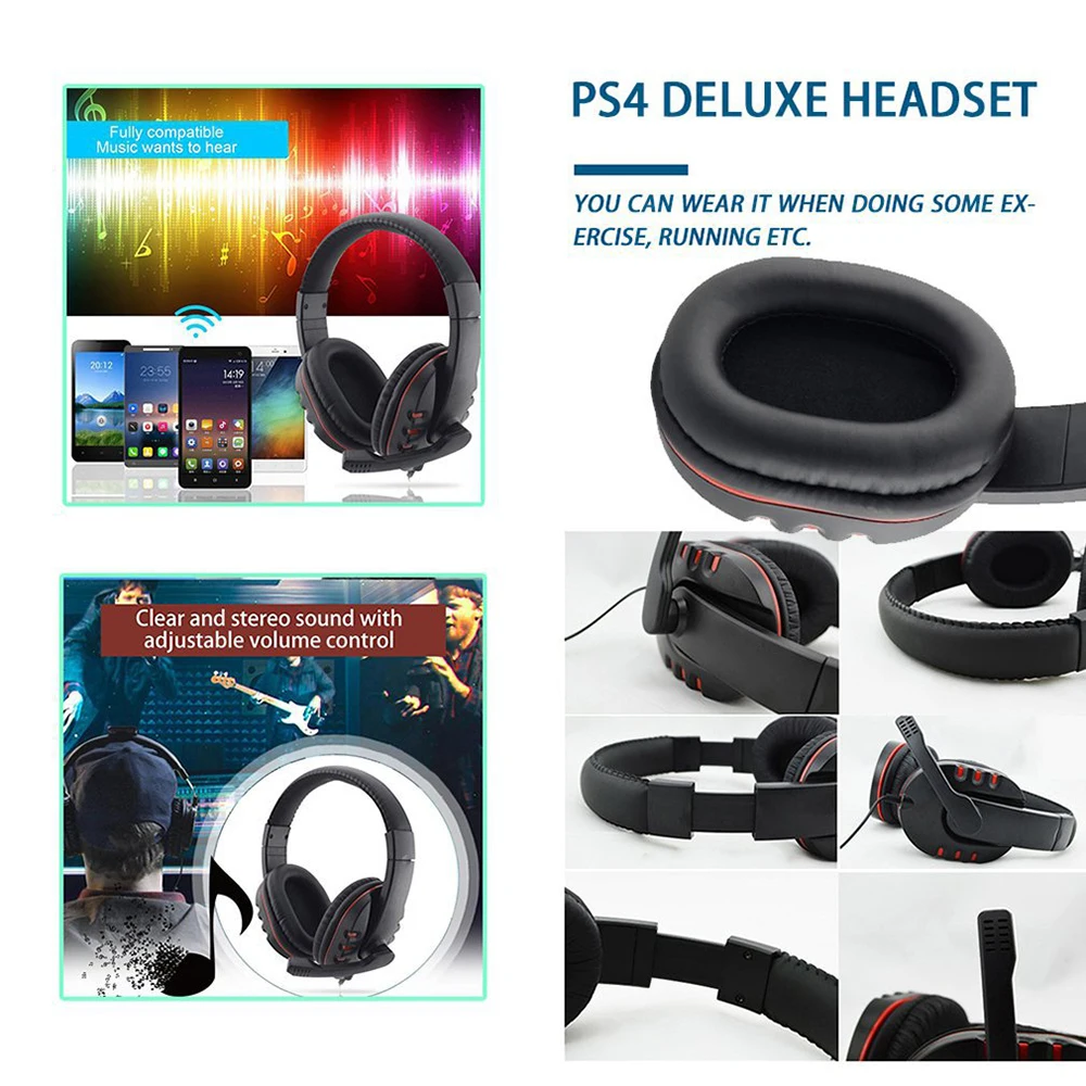 Stereo Gaming Headset for One PS4 3 5mm Wired Ovehead Gamer Headphone with Microphone Volume Control Game Earphone Wired Headset